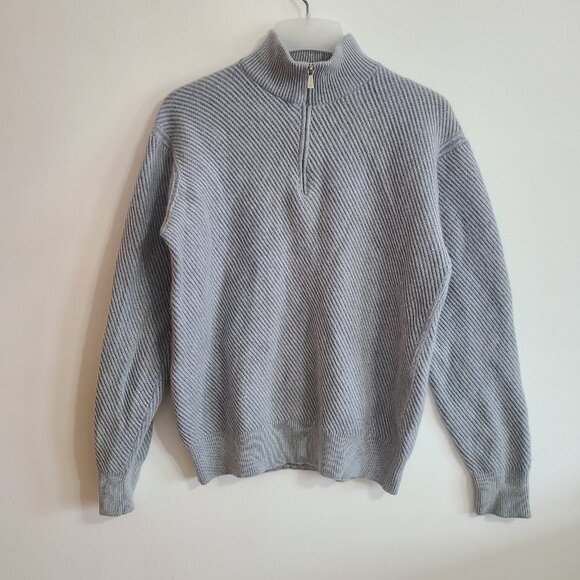Loro Piana Men's 1/4 Quarter Zip Sweater Blue 100% Cashmere Size 52 - Picture 1 of 11